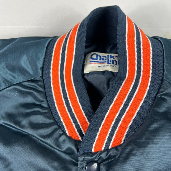VTG 90 Chalk Line Chicago Bears Satin Jacket Extra Large Blue Snap Button Bomber - Picture 9 of 15